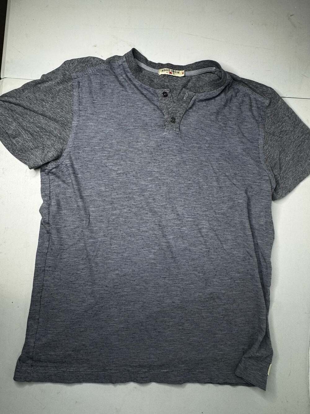 Agave Denim Henley Shirt Size M Blue Gray Striped Short Sleeve